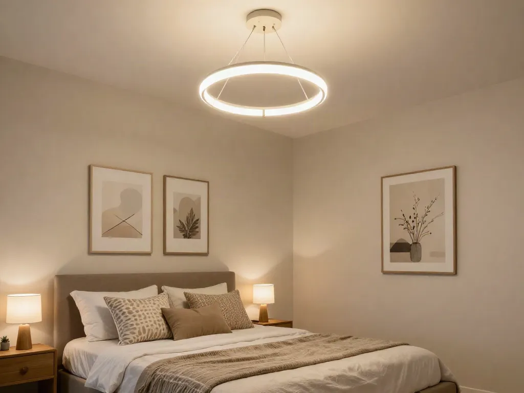Lustra dormitor LED modernă pentru un ambient plăcut în camera de dormit.