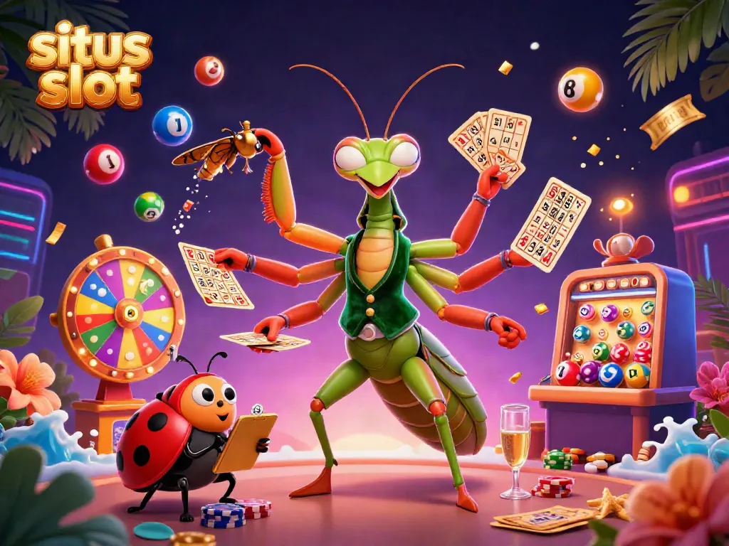 Engage with situs slot by spinning the vibrant reels with animated slot symbols and a lively casino atmosphere.