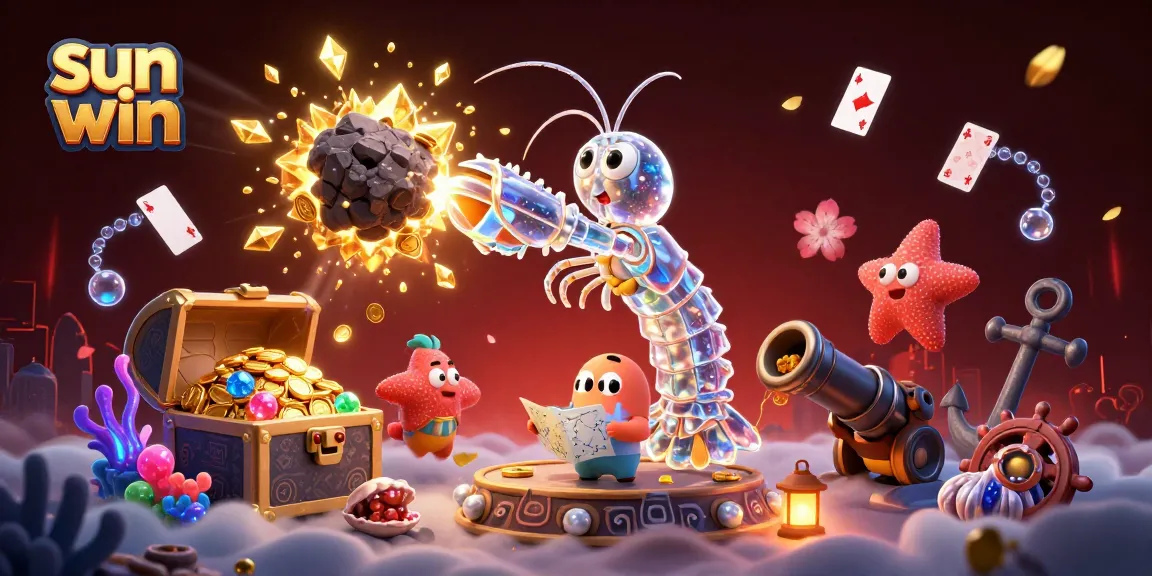 Experience thrilling action at sun win with 3D characters in a vibrant casino scene bursting with treasures.