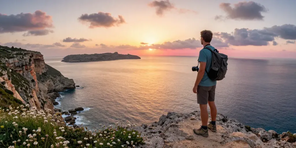 Gozo tours showcasing stunning coastlines and travelers exploring nature.