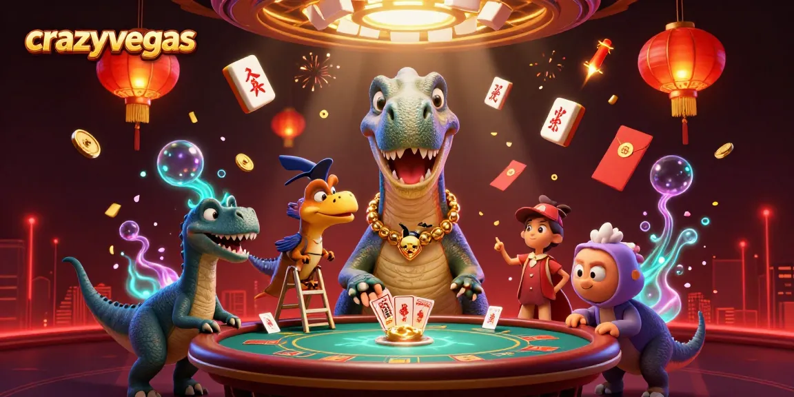 Experience exciting gameplay with crazyvegas at a vibrant casino scene featuring animated dinosaurs.